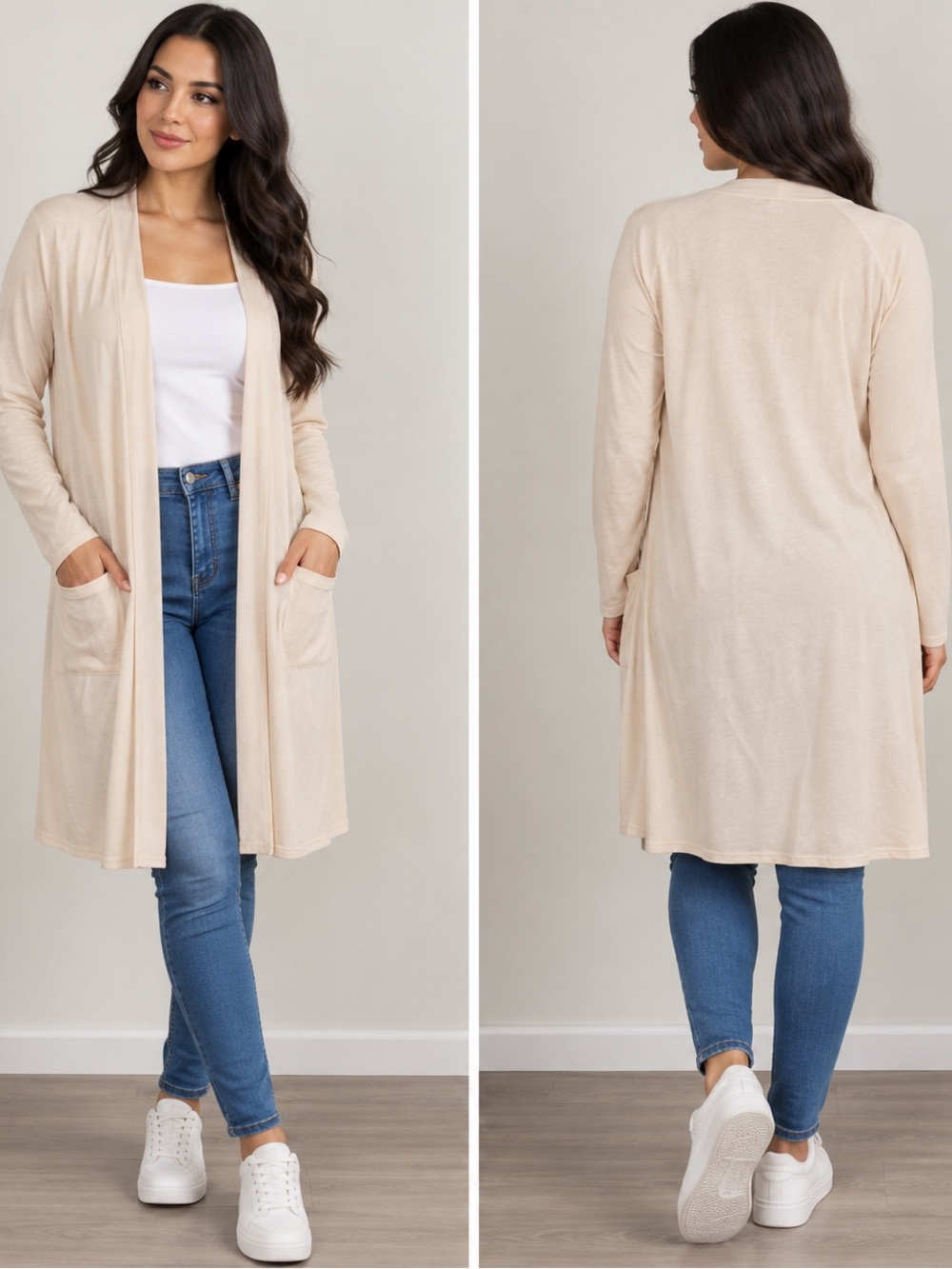 Forever 21 Beige Long Open-Front Cardigan